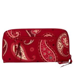 Vera Bradley Red Paisley Wallet with Zip Closure